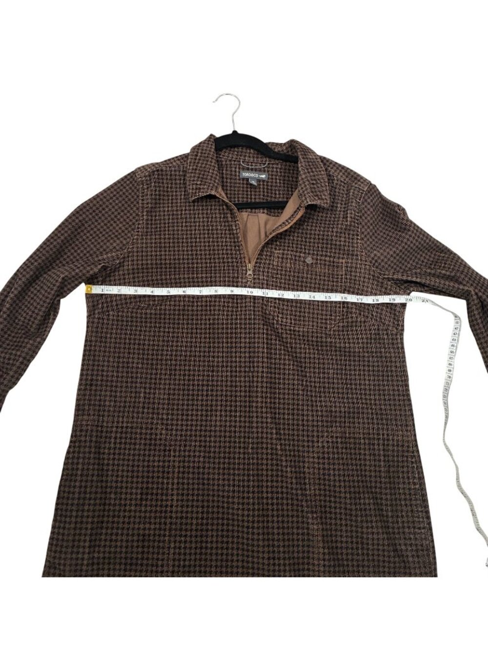 Toad&Co Cruiser Corduroy Popover Dress Houndstooth Brown LS organic Size M Gorpc - Picture 7 of 9